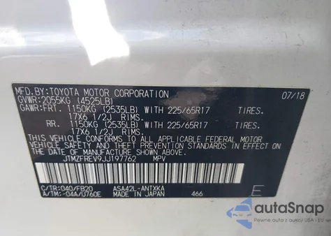 2018 Toyota Rav4 Le из США, поврежденный, VIN JTMZFREV9JJ197762